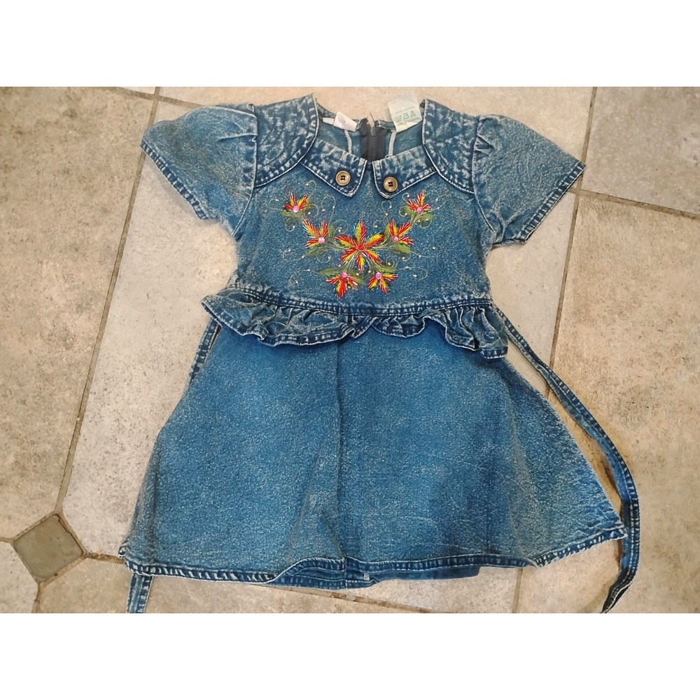 Vintage 90s Girls Size 2T Embroidered Jean Dress Joker Ppc